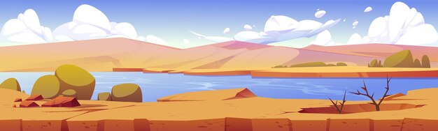 Paisaje a nivel de juego del desierto africano con oasis