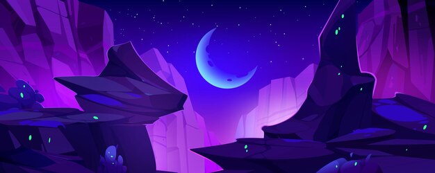 Paisaje nocturno con bordes rocosos sobre el abismo