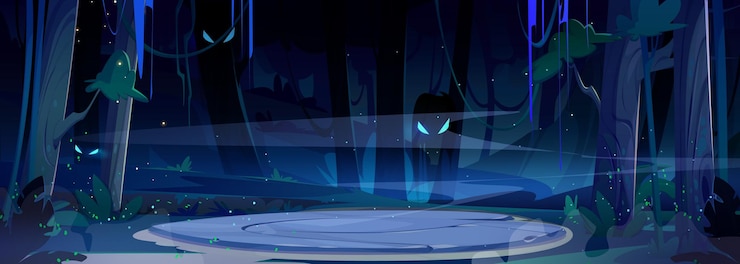 Vector gratuito paisaje nocturno de bosque embrujado espeluznante