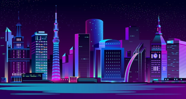 Vector gratuito paisaje nocturno de la ciudad moderna