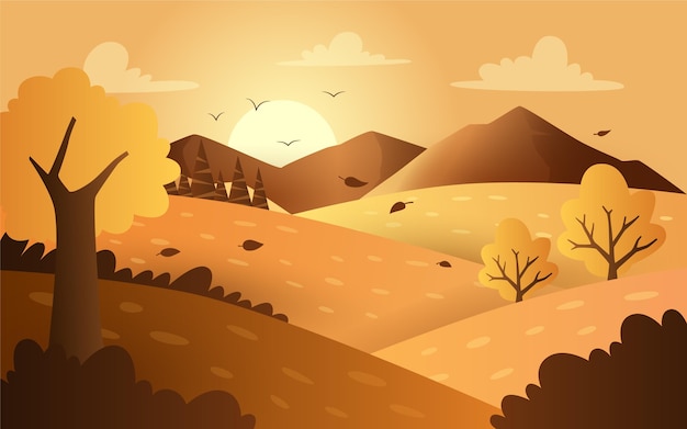 Paisaje otoñal degradado con sol