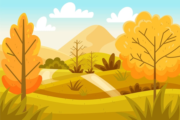 Paisaje otoñal dibujado a mano