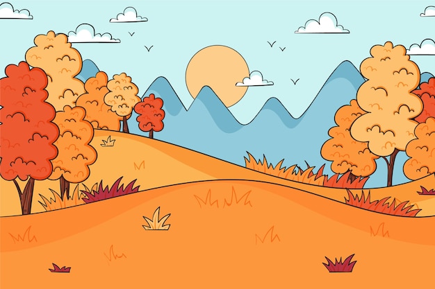 Vector gratuito paisaje otoñal dibujado a mano