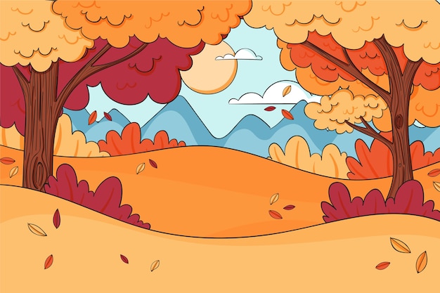 Vector gratuito paisaje otoñal dibujado a mano