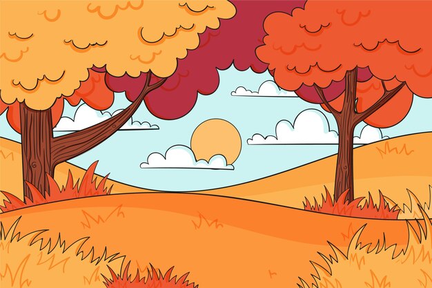 Paisaje otoñal dibujado a mano