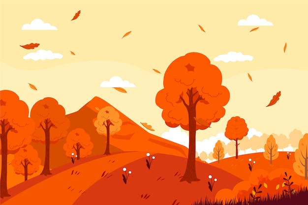 Vector gratuito paisaje otoñal dibujado a mano