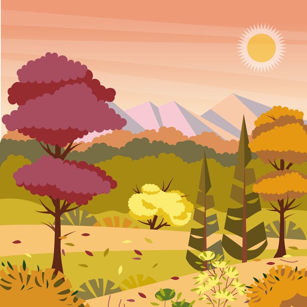 Paisaje otoñal dibujado a mano