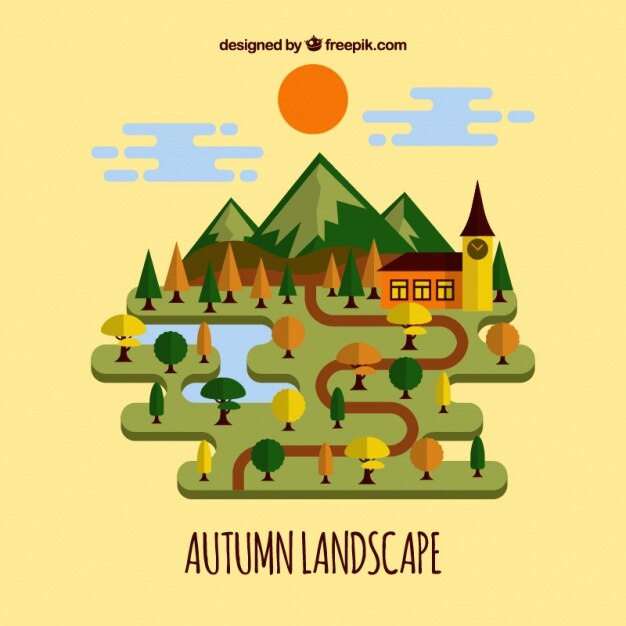 Vector gratuito paisaje otoñal plano con árboles en colores cálidos