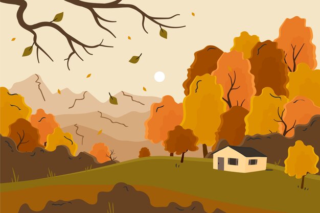 Vector gratuito paisaje otoñal plano dibujado a mano