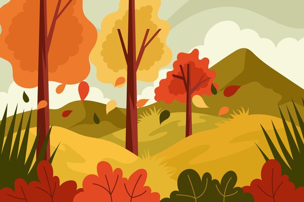 Paisaje otoñal plano dibujado a mano