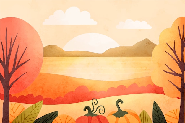 Vector gratuito paisaje de otoño acuarela