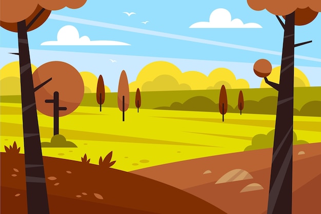 Paisaje de otoño de diseño plano