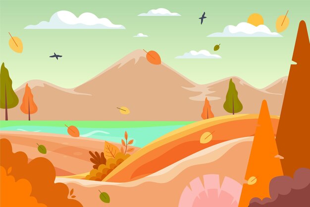 Paisaje de otoño de diseño plano