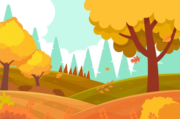 Paisaje de otoño de diseño plano