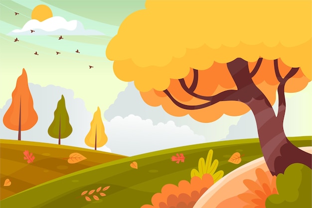 Paisaje de otoño de diseño plano