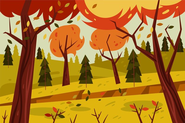 Paisaje de otoño de diseño plano