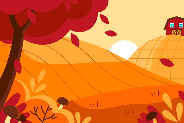 Paisaje de otoño de diseño plano