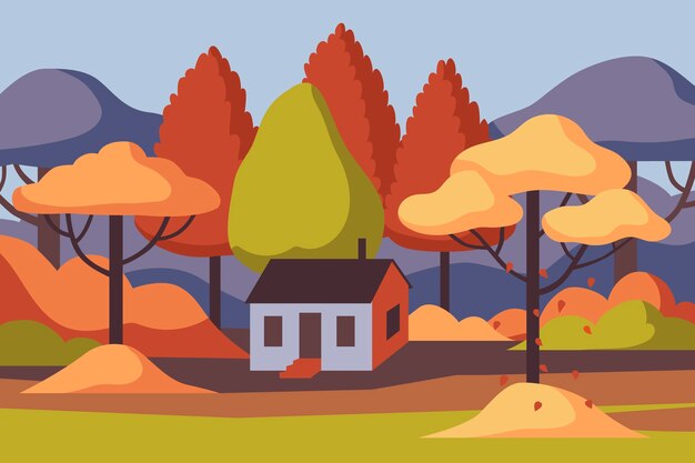 Paisaje de otoño de diseño plano