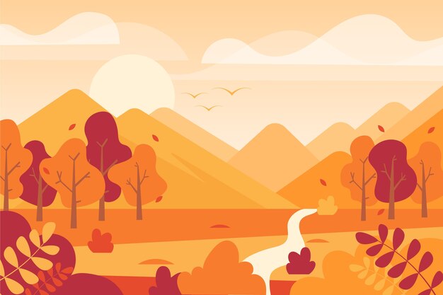 Paisaje de otoño de diseño plano