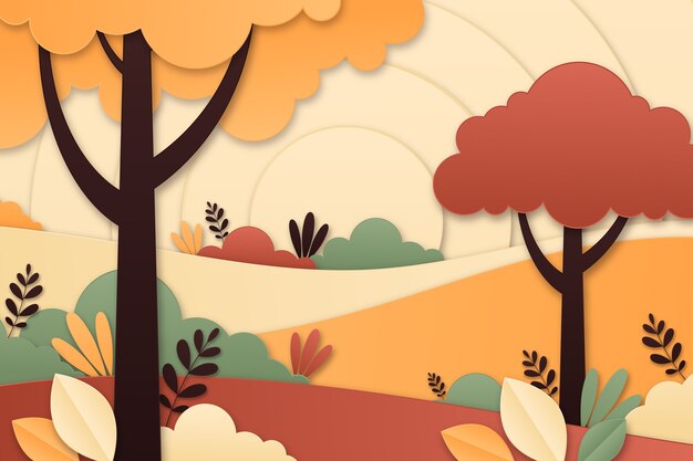 Paisaje de otoño estilo papel con plantas.