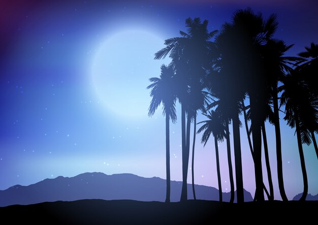 Paisaje de palmera en la noche