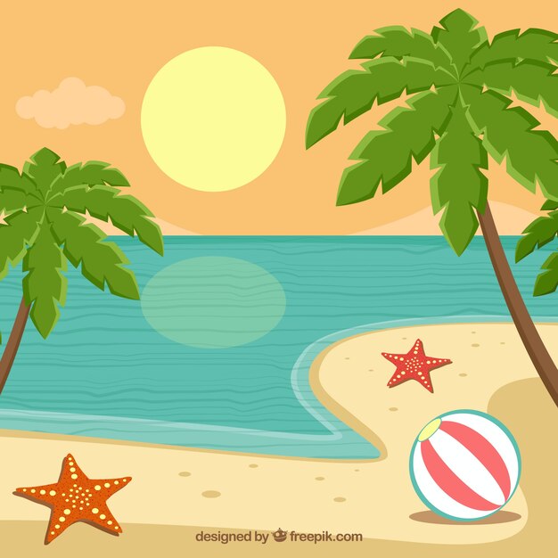 Paisaje con palmeras y orilla del mar