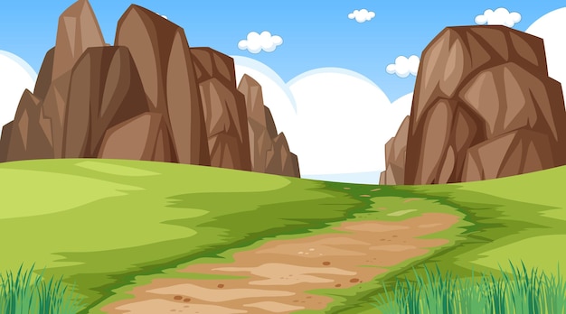 Vector gratuito paisaje de parque natural en blanco en la escena diurna con camino a través de la pradera