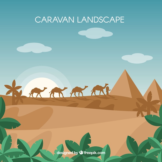 Vector gratuito paisaje de pirámides con caravana