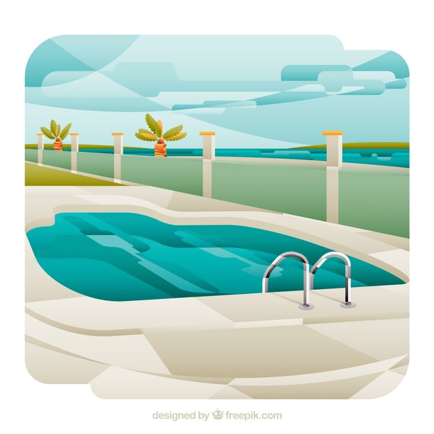 Paisaje de piscina cerca de la playa