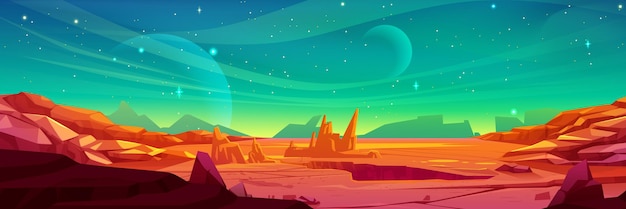 Paisaje de un planeta alienígena con terreno rojo