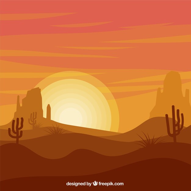 Paisaje plano con cactus en tonos naranjas