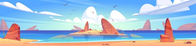Paisaje de playa de mar con piedras