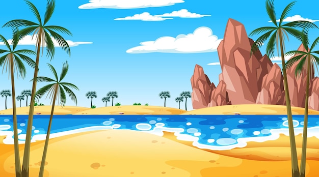 Vector gratuito paisaje de playa tropical en la escena diurna.