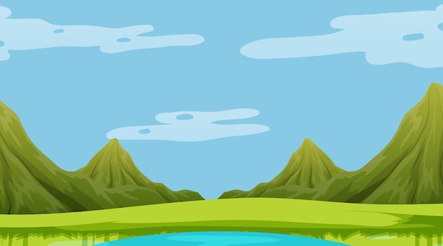 Vector gratuito paisaje de pradera con fondo de montaña