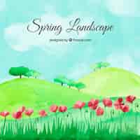 Vector gratuito paisaje de primavera de acuarela
