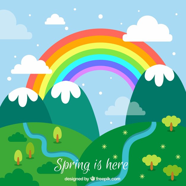 Paisaje de primavera con arco iris
