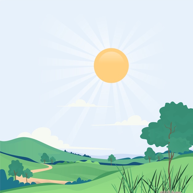 Vector gratuito paisaje de primavera colorido plano