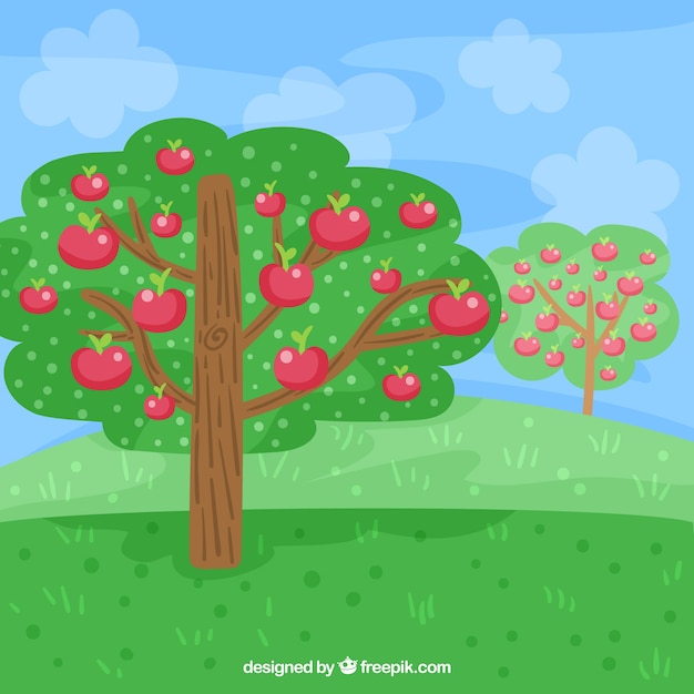 Vector gratuito paisaje de primavera dibujado a mano