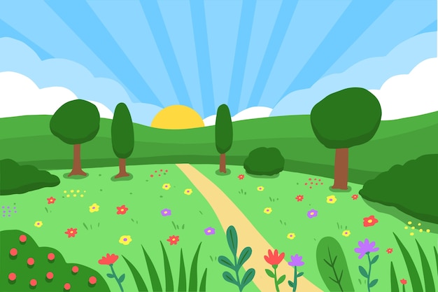 Vector gratuito paisaje de primavera dibujado a mano