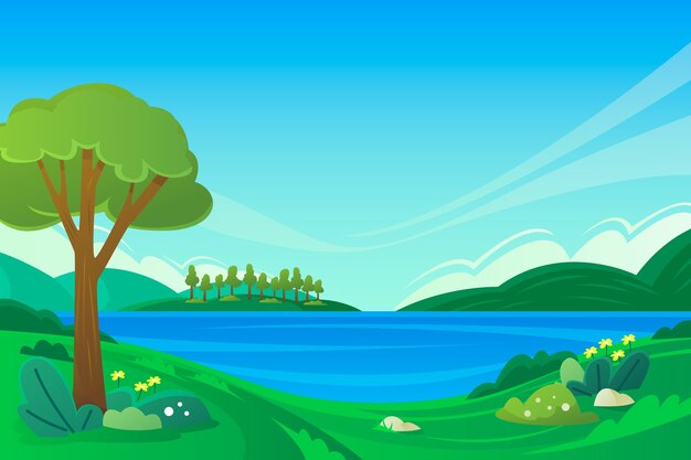 Paisaje de primavera dibujado a mano