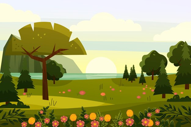 Paisaje de primavera dibujado a mano