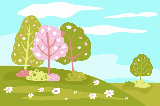 Vector gratuito paisaje de primavera dibujado a mano