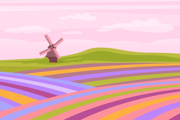 Vector gratuito paisaje de primavera dibujado a mano