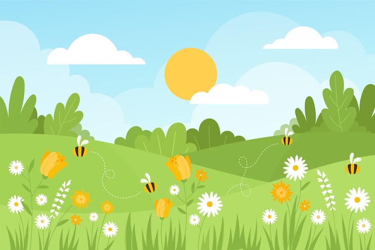 Vector gratuito paisaje de primavera dibujado a mano