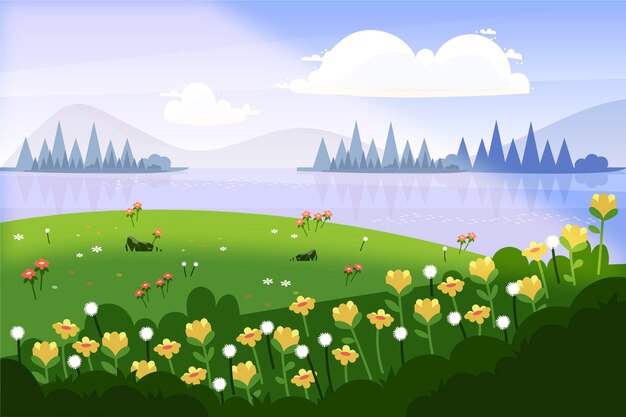 Paisaje de primavera dibujado a mano