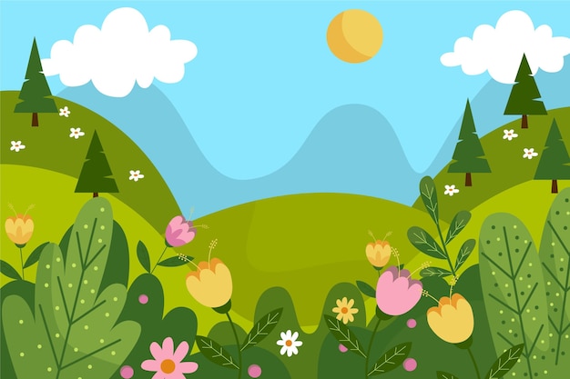 Vector gratuito paisaje de primavera dibujado a mano