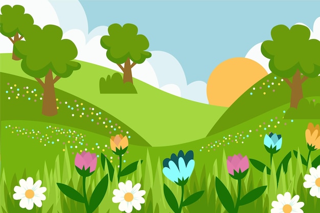 Vector gratuito paisaje de primavera dibujado a mano