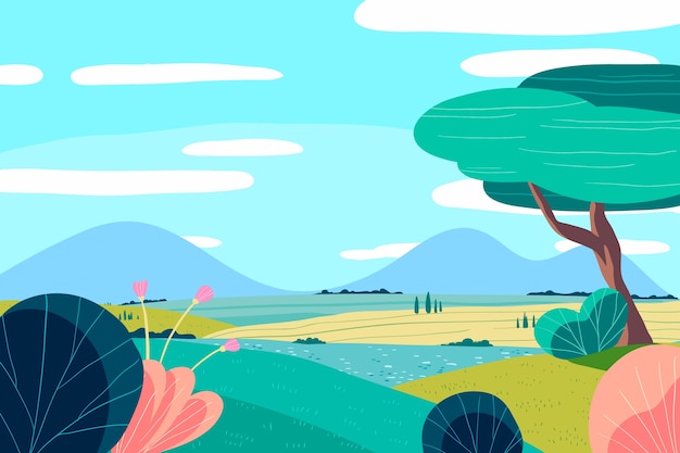 Vector gratuito paisaje de primavera dibujado a mano