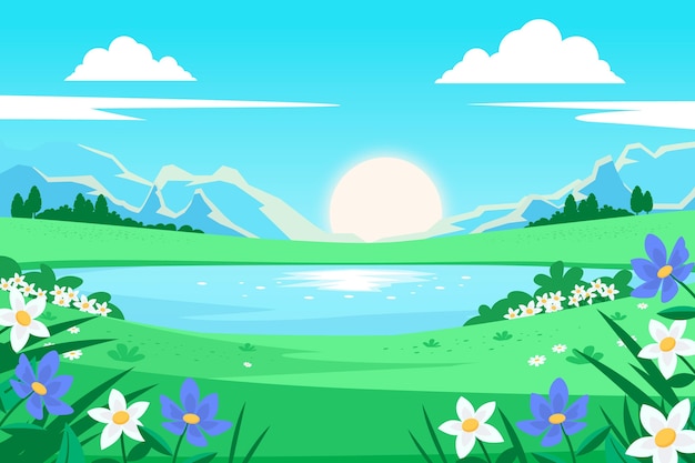 Vector gratuito paisaje de primavera de diseño plano creativo