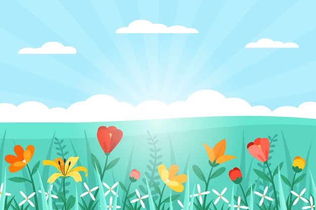 Vector gratuito paisaje de primavera de diseño plano